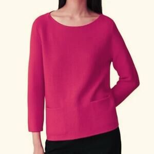 NEW Size XS COS A-Line Merino Jumper Knit Magenta Pink Pocket Pullover Sweater